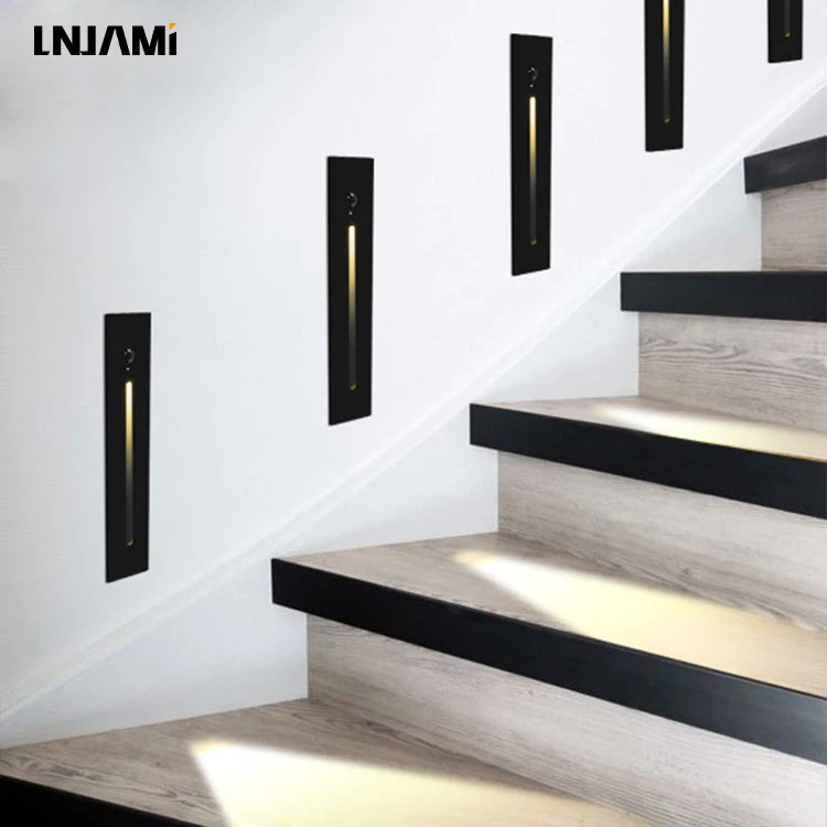 LNJAMI Smart Modern Indoor 3W Wall Recessed LED Stair Light Step Light With Motion Sensor