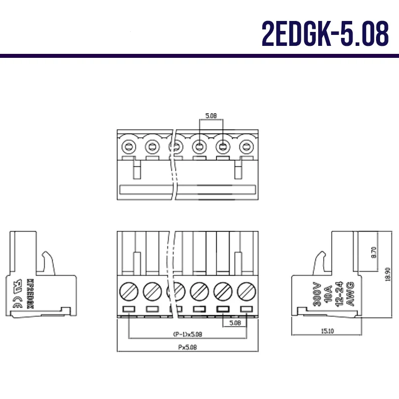 2EDG 6 pin screw terminal block connector 5.08MM pitch PLUG + Straight PIN HEADER SOCKET for pcb