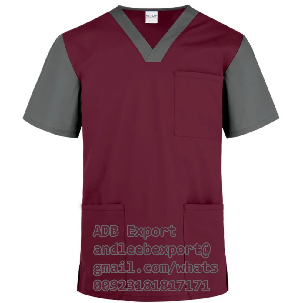 Unisex Custom Logo Girls Women Hospital Scrubs Wholesale Elastic SMS Medical Beauty Nurse Uniforms Stretchy Top Pant Weary