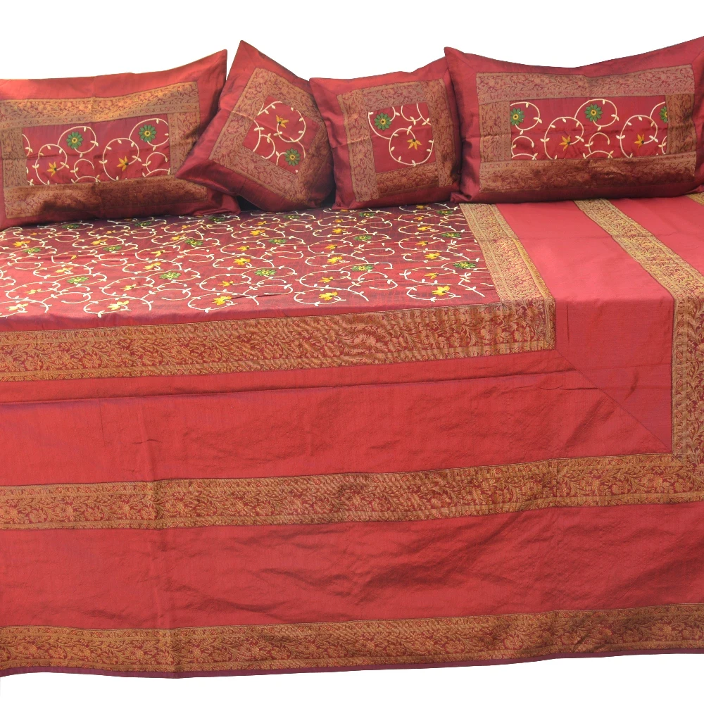 SEBPC005 Indian Light Embroidered Silk Bedspread Set Luxury Bedspread 5 Pcs Bedspread Set