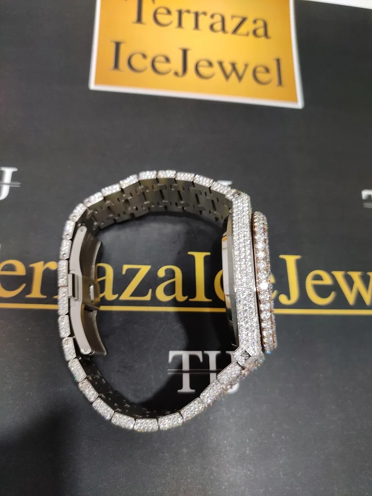 Premium Quality Mechanical Belt Iced Out Bezel Tester Passed VS Chrono Custom Logo Big Dial with Box Moissanite Diamond Watch