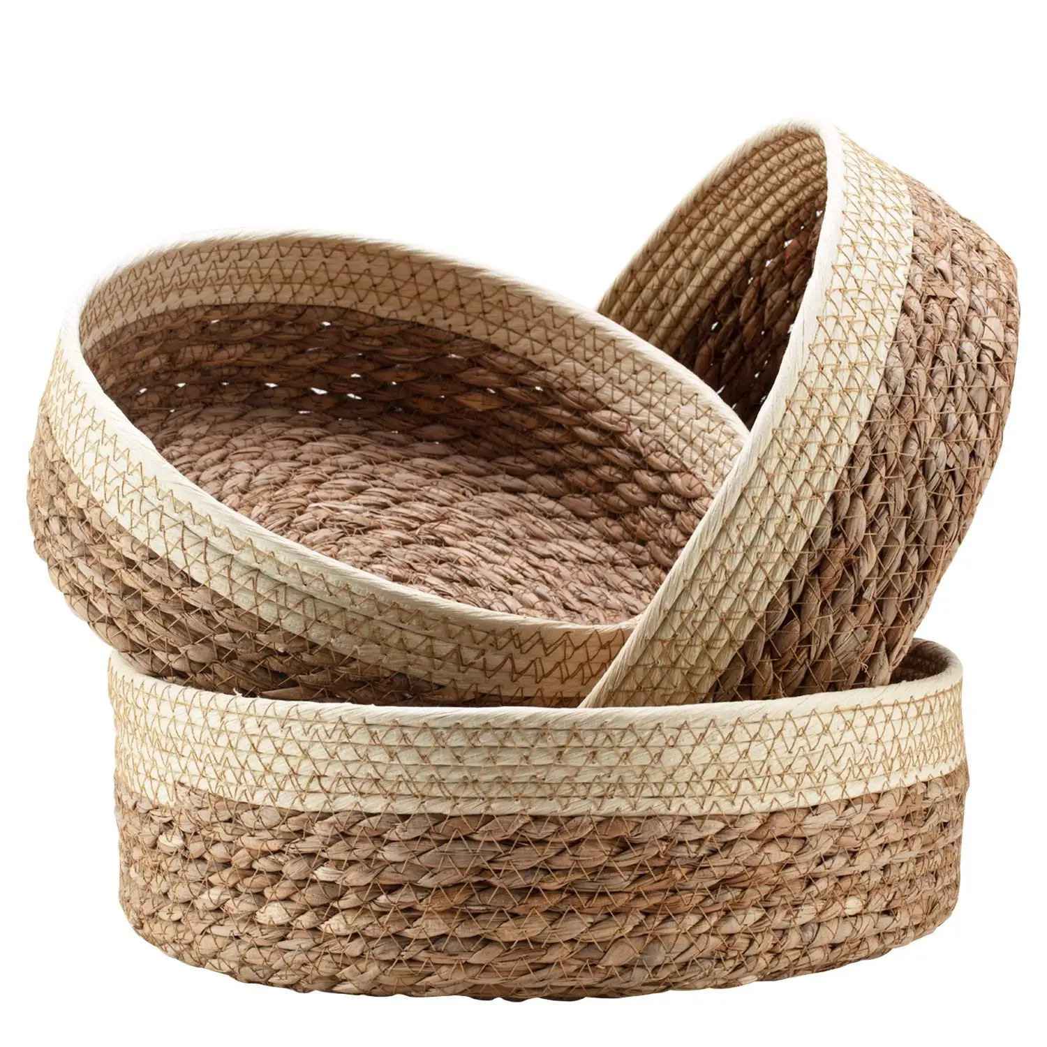 Round Rattan Baskets Set for Organizing Wicker Storage Basket for Fruit, Bread Serving Decorative Gift Baskets Empty