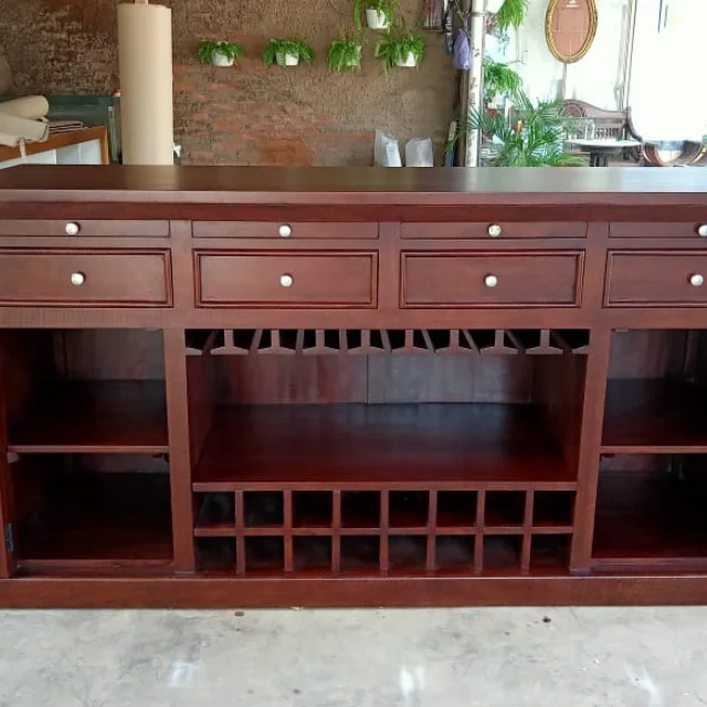 Home Bar Furniture Mahogany Wood Wine Bar Cabinet with Wine Bottle Rack and Glass Holder Luxury Wine Cabinet for Dining Room