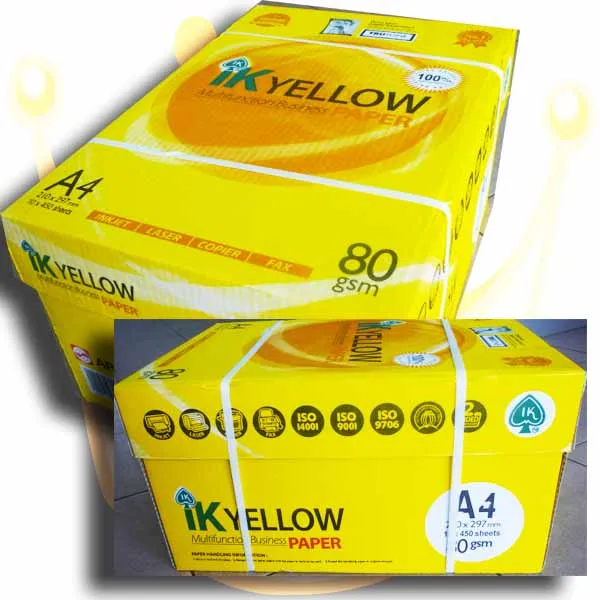 Хорошее качество желтая бумага a4 копировальная 80gsm для продажи