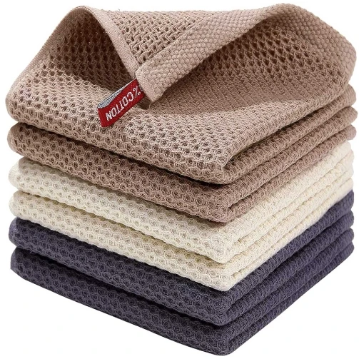 Amazon Sells Cotton Honeycomb Kitchen Square Towel Set for Easy Cleaning with Hook Waffle squares Towel wholesale