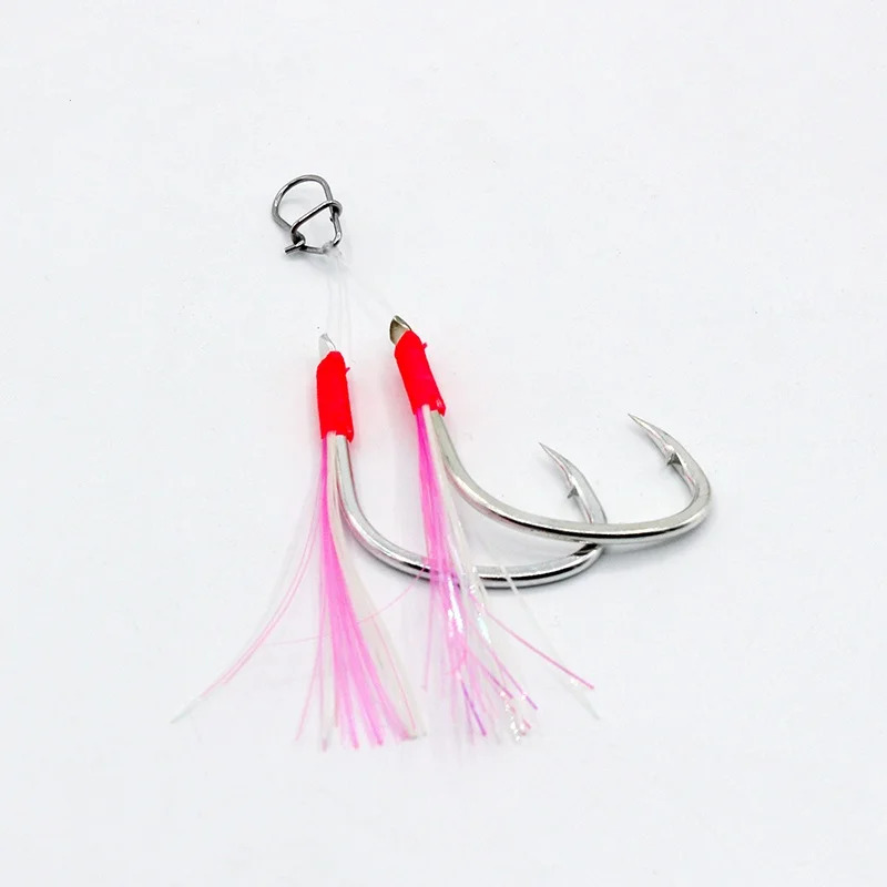 2pcs/Set High-Carton Steel Double Assist Hook with Luminous Silk and Snap Metal Jigs for River Lake Other Fishing Bait Hooks