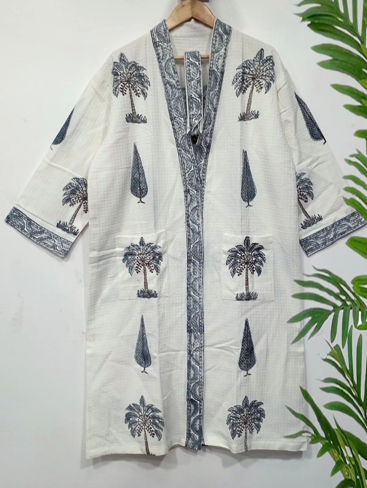 Wholesale Beautiful Cotton Hand Block Printed Bathrobes For Beach Wear Indoor Floral Printed Cotton Kimono Bathrobe Long Sleeve