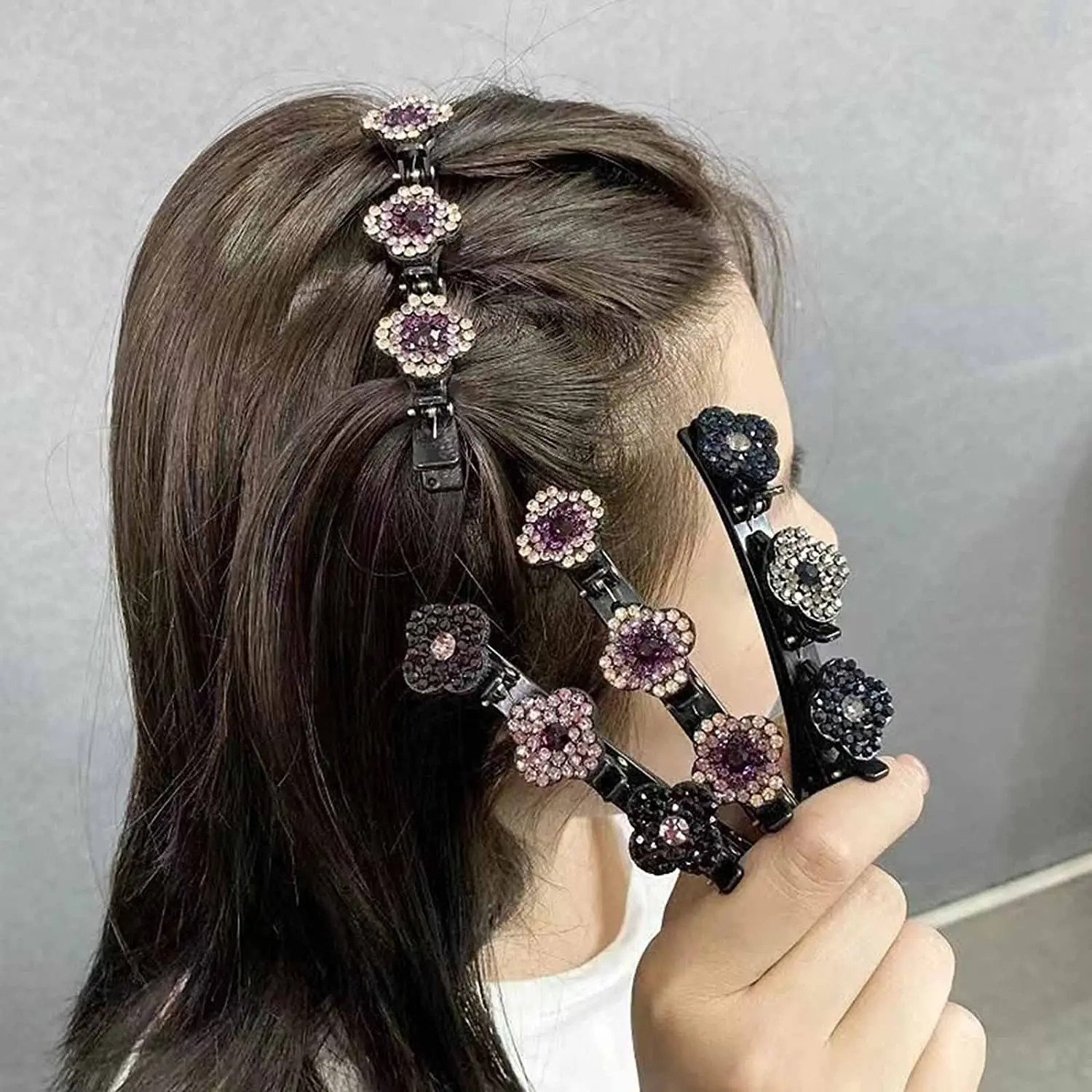 Sparkling crystal stone braided no crease hair clips rhinestone for sectioning women accessories