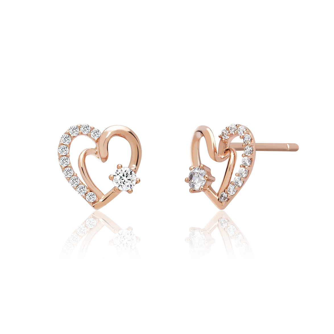 New Trendy Romantic 14K Real Gold Double Heart Stud Earrings with CZ Stone Fine Jewelry Earrings Gold Wholesale BTPTB324