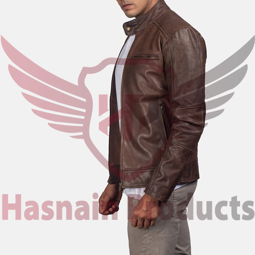 Hot Sale Hasnain Products Dean Brown Leather Biker Jacket Biker Real Sheep Leather Motorcycle Cropped Motorbike fashion Jacket