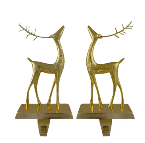 Gold Finished Stylish Home Decor Metal Christmas Socks Stocking Holder Felt Holidays Festive Decor Made in India