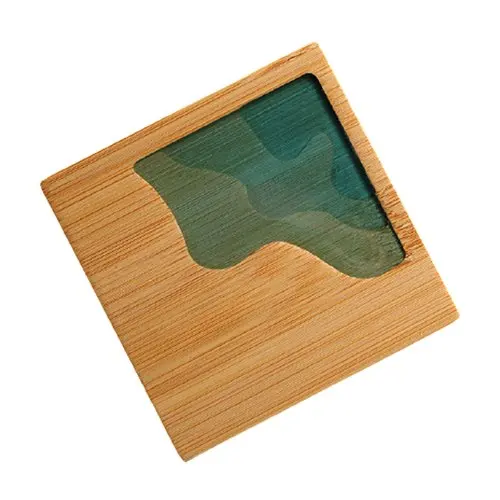 Newest Natural Eco friendly Custom Insulation Tea Coffee Cup Pad Round Ocean Wave Drink Mat Epoxy Resin and Bamboo Coasters