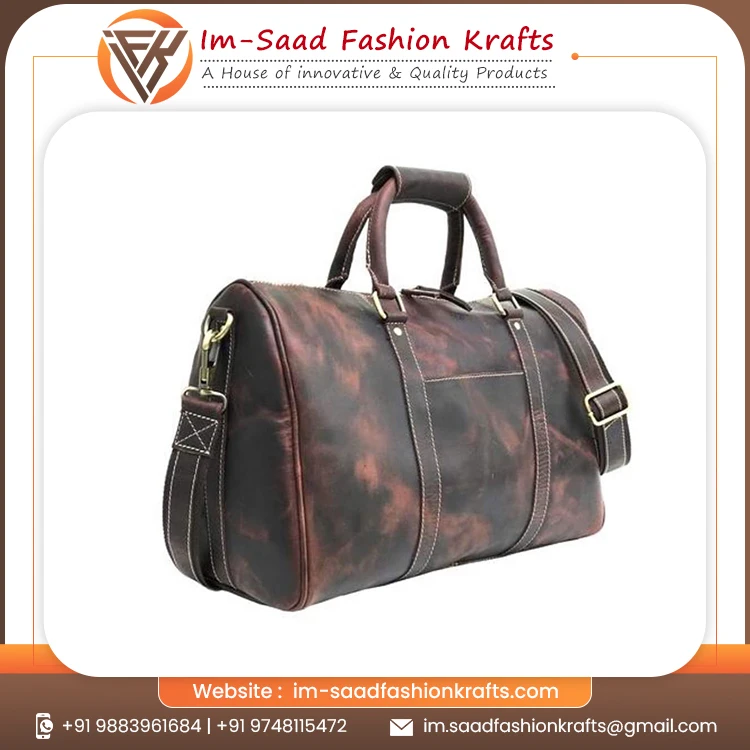 Black Maroon Abstract Pattern 100% Genuine Leather Made Duffle And Travel Bag Buy From Indian Manufacturer