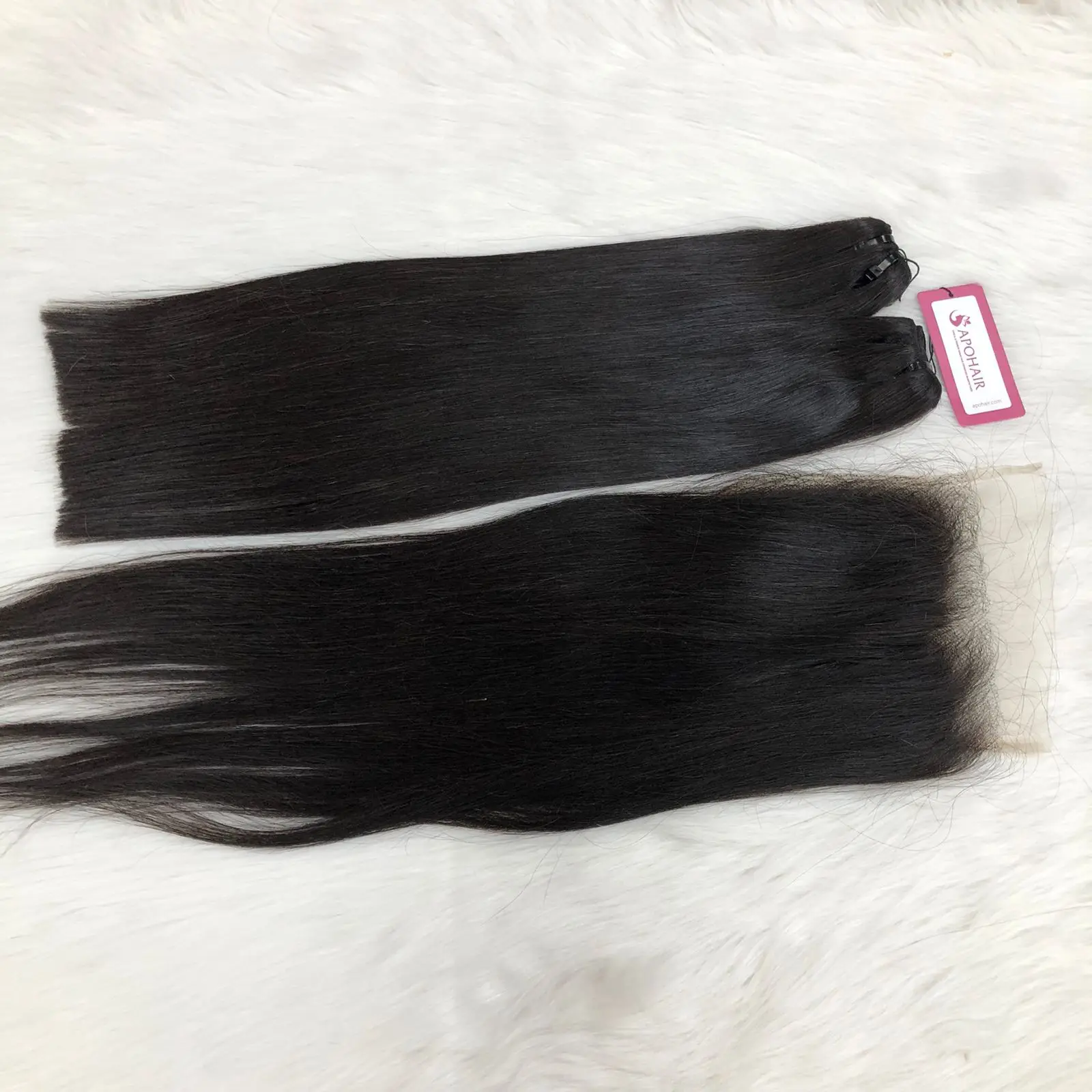 Hair Bundle With Matching Closure 4x4 Straight Black Color -  Set Make Wig Human Hair Vietnam