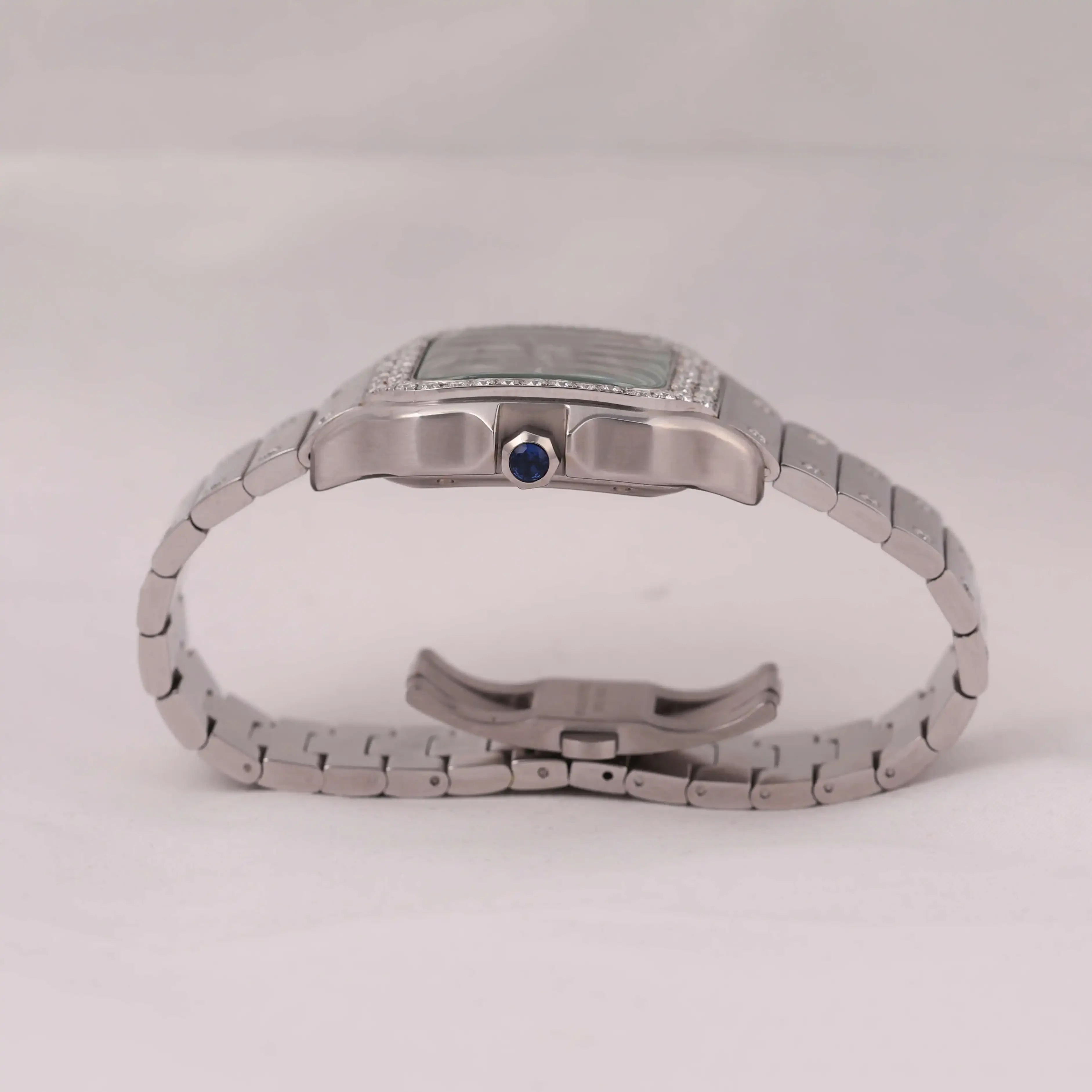 Army Green Fancy Dial Full Iced Out Round Moissanite diamond But Square Green dial With Classic Look This Watch Roman Numbers