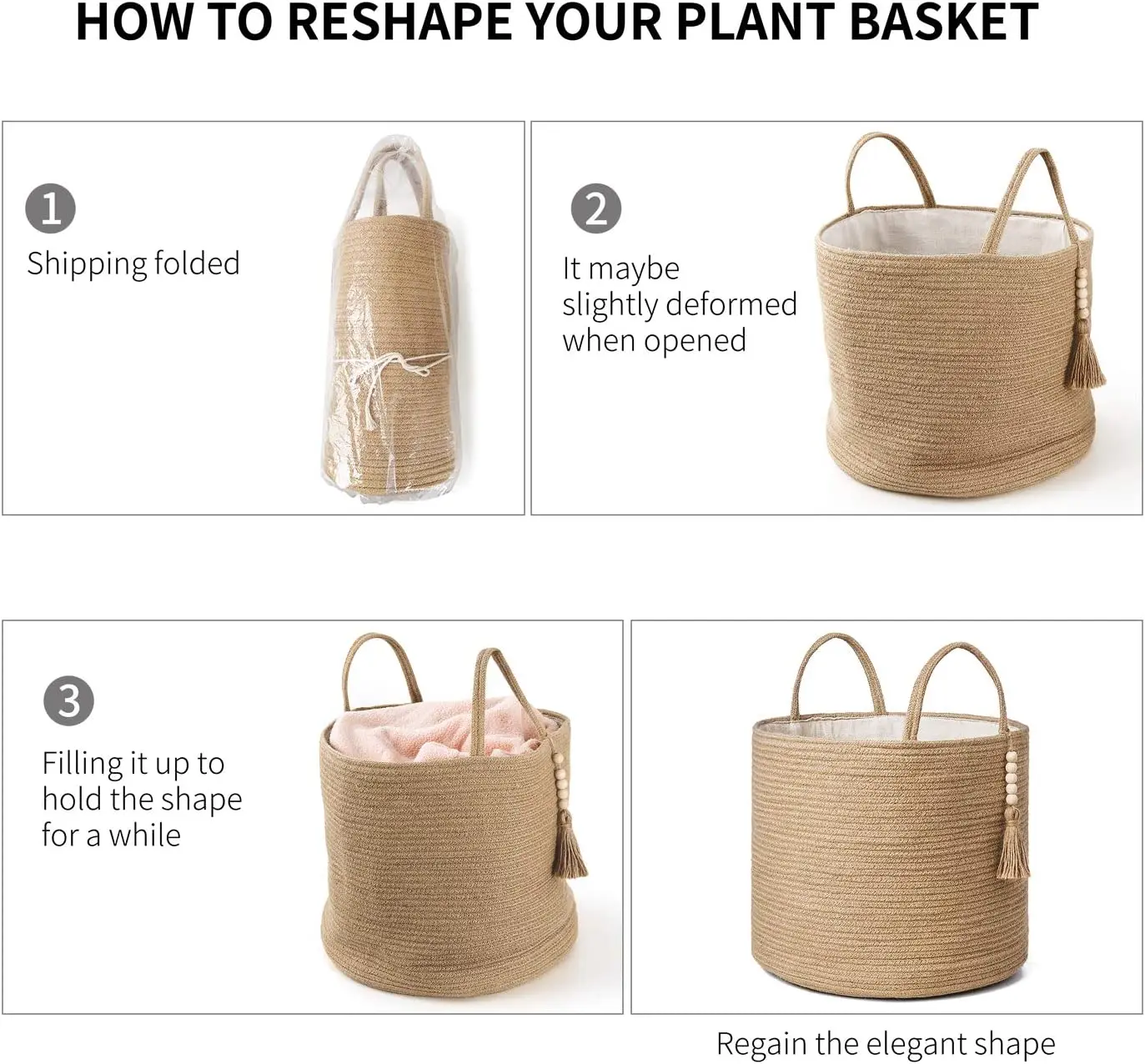Natural Jute Rope Woven Storage Basket with Handles for Plant Living Room Home Decor Multifunctional Basket & Organizer 16 x 14