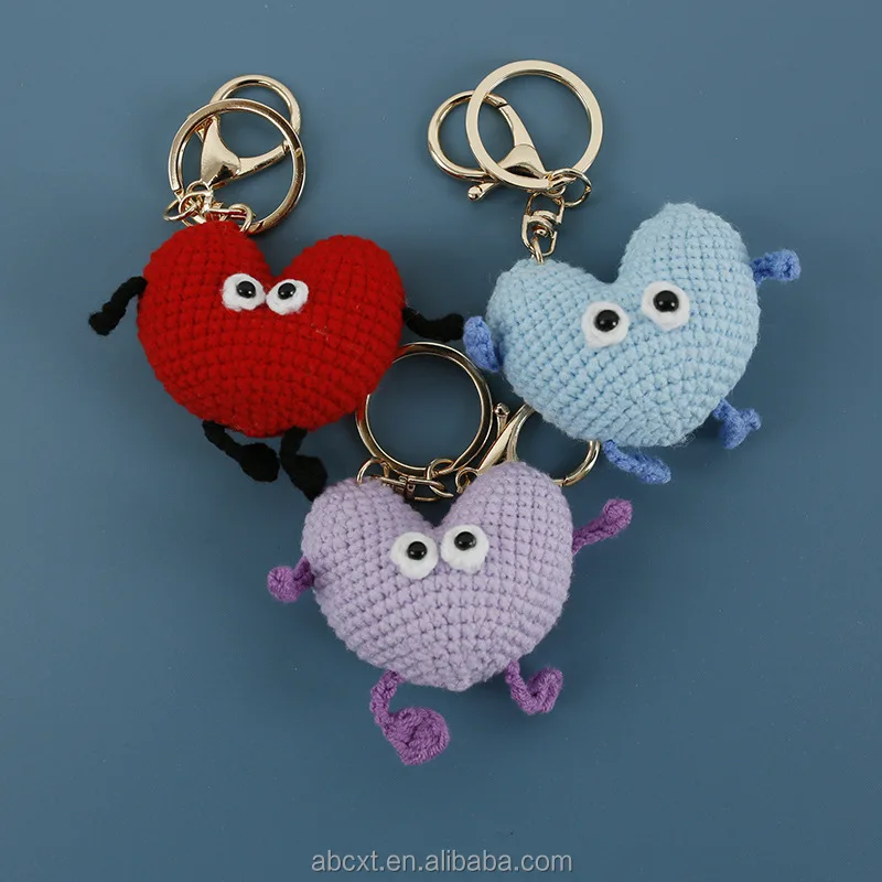 Super Cute Cartoon Heart-Shaped Handmade Knitted Pendant Exquisite Wool Crochet Heart Keychain