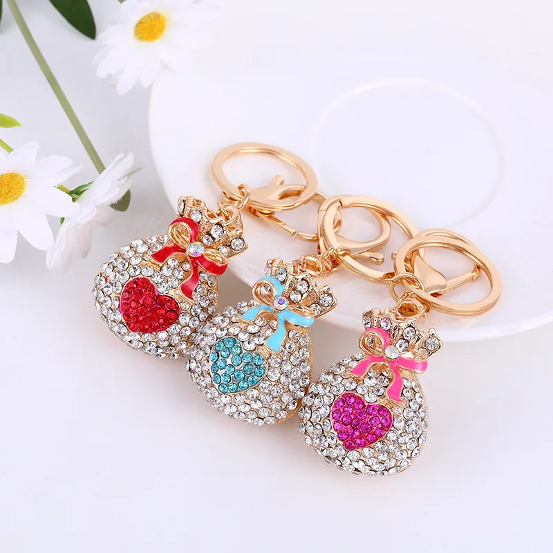 HOT Creative Diamond Crystal Money Bag Lucky Bag Car Keychain Metal Pendant Female Bag Accessories Key Chain
