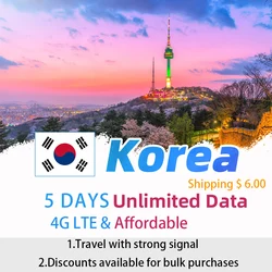 South Korea 5Days Unlimited Data Plan Smart Card Fast Delivery Prepaid Mobile Phone Sim Cards For Iphone 14 Pro Max