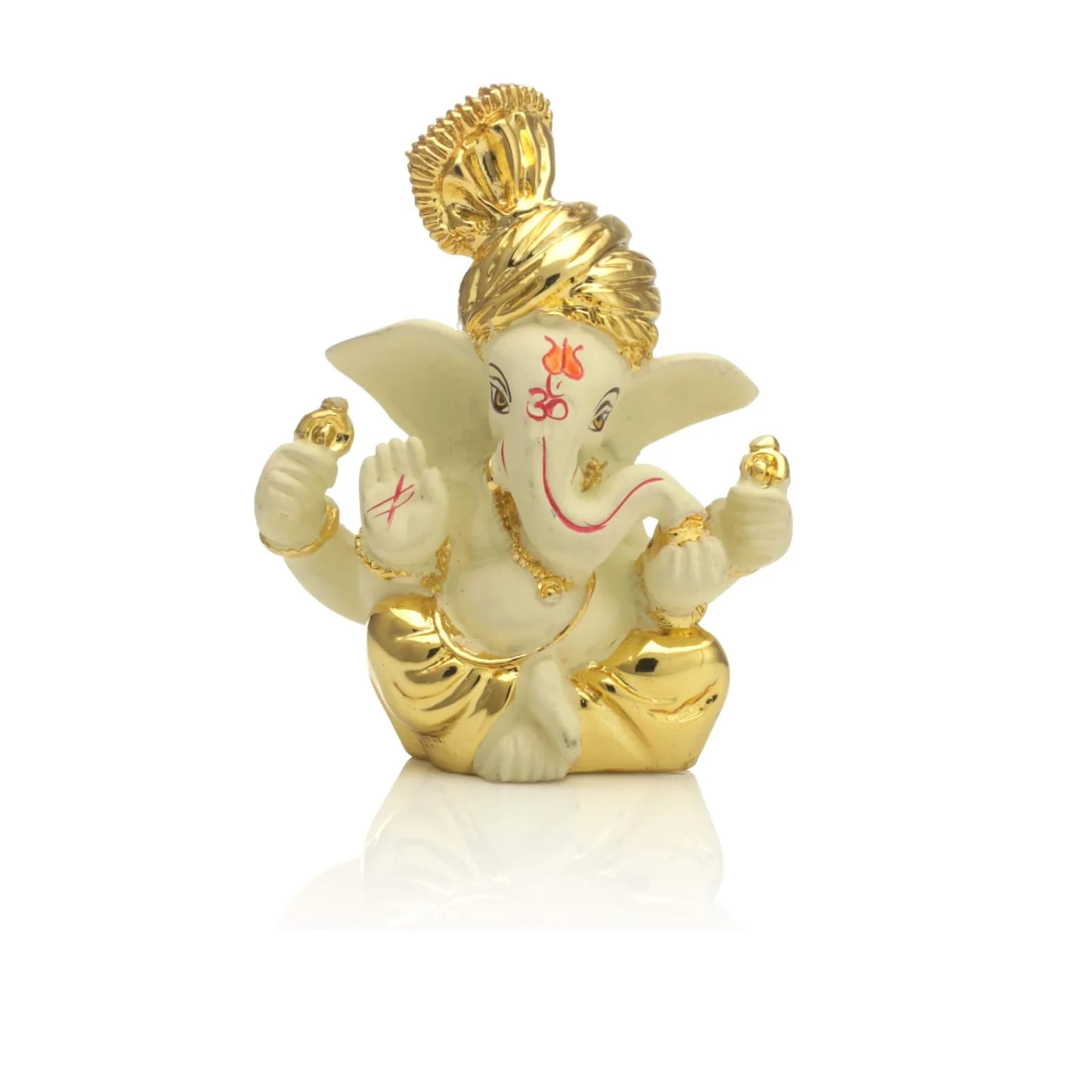 Buy Gold Plated Terracotta Pagdi Ganesha Statue for Car Dashboard God Ganpati Puja Gifts Uses By Indian Exporters