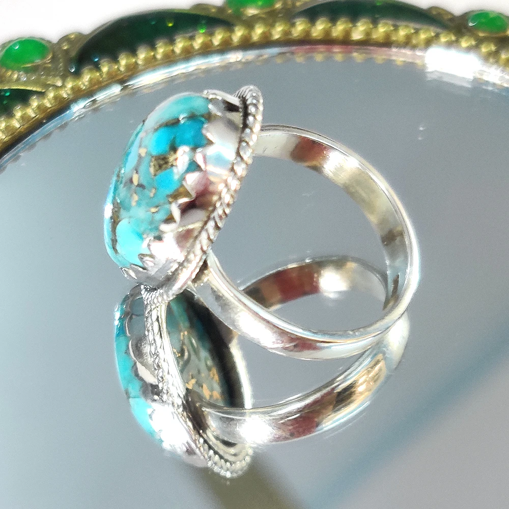 Custom turquoise ring mens and women 925 Sterling Silver natural stone rings