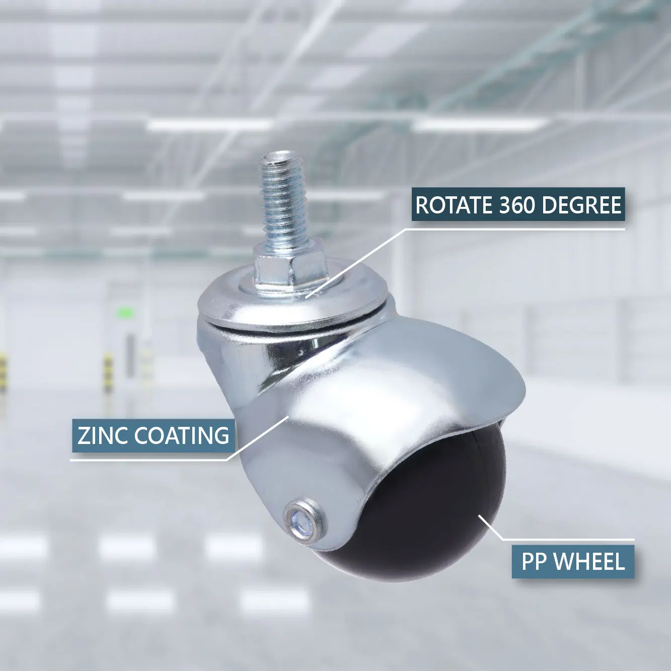 2 Inch Furniture Ball Casters M8 Threaded Screw Zinc Coating