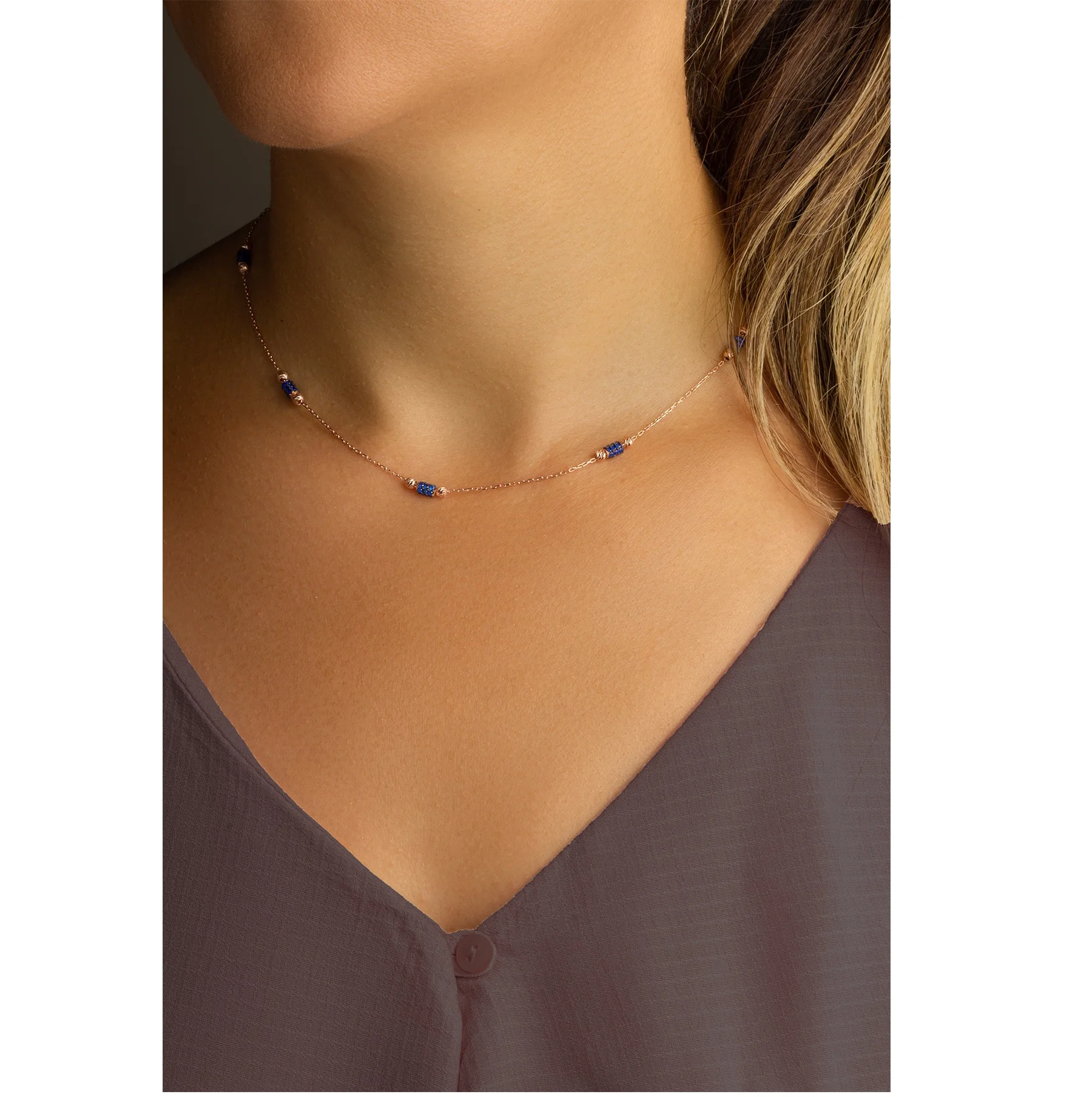 Sapphire Blue Zircon Link Necklace 925 Sterling Silver Tube Chain Choker Lovely Cylinder Necklaces For Women
