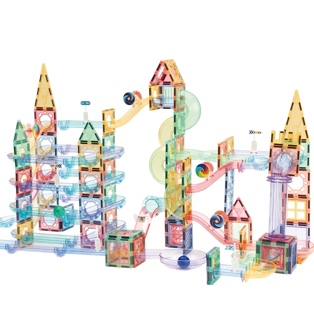 Hot Sale OEM ODM 208PCS Newly STEM Strong Magnetic Building Blocks Puzzle Magic Tile Tube Connecting Toy Marble Run Set For Kids