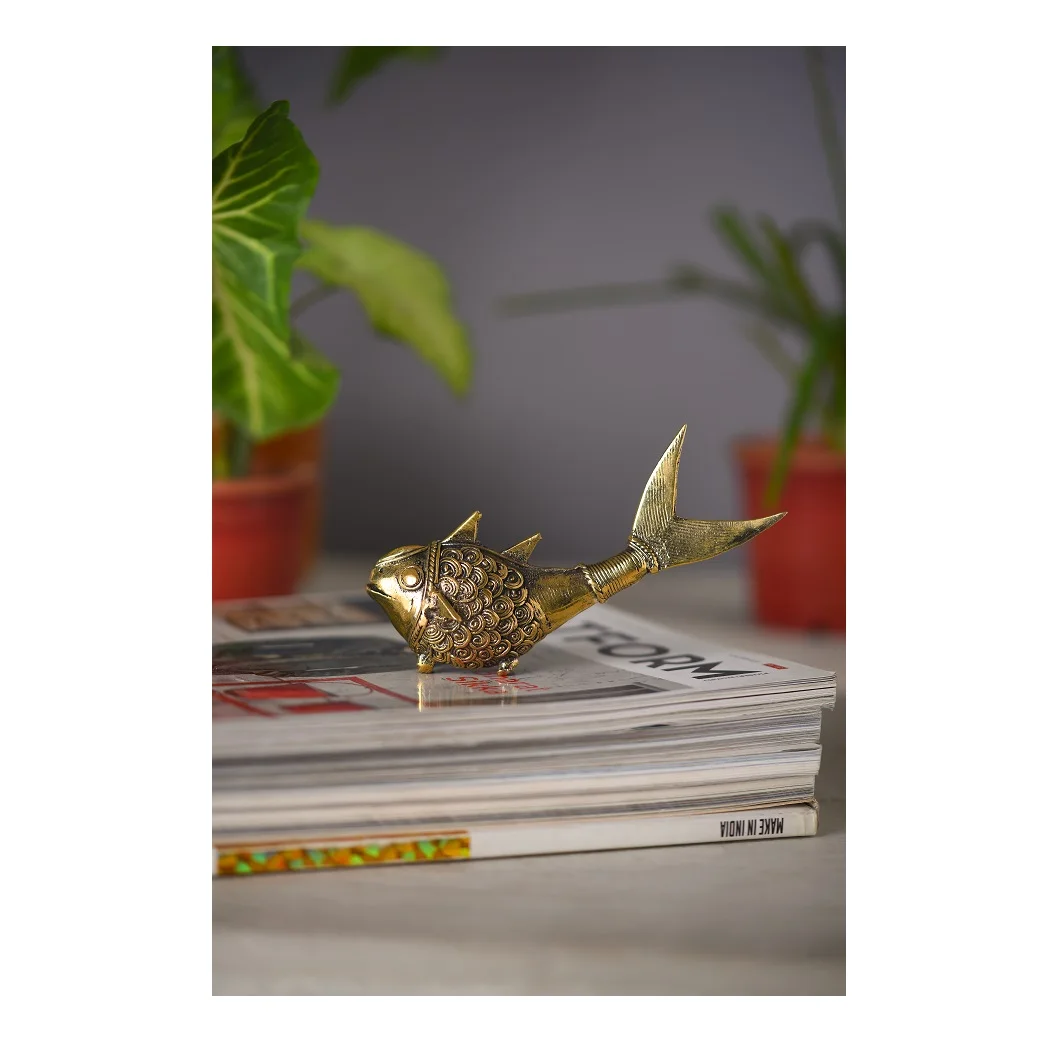 Tribal Brass Fish hand mad gold brass Decorative table fish