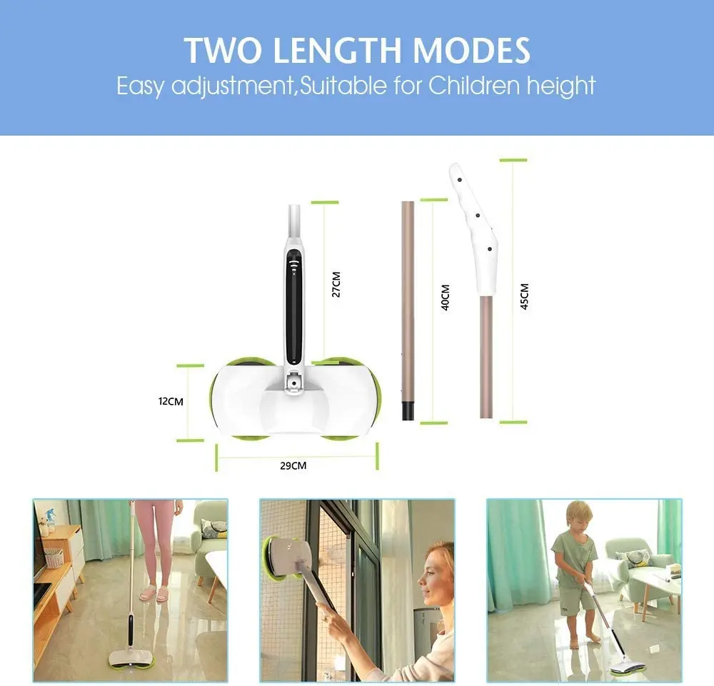 Электрическая швабра с Моторизованными двойными вращающимися насадками, дисплей аккумулятора, светодиодный прожектор, легкая, 4 подушечки из микрофибры и 2 чистящих Па