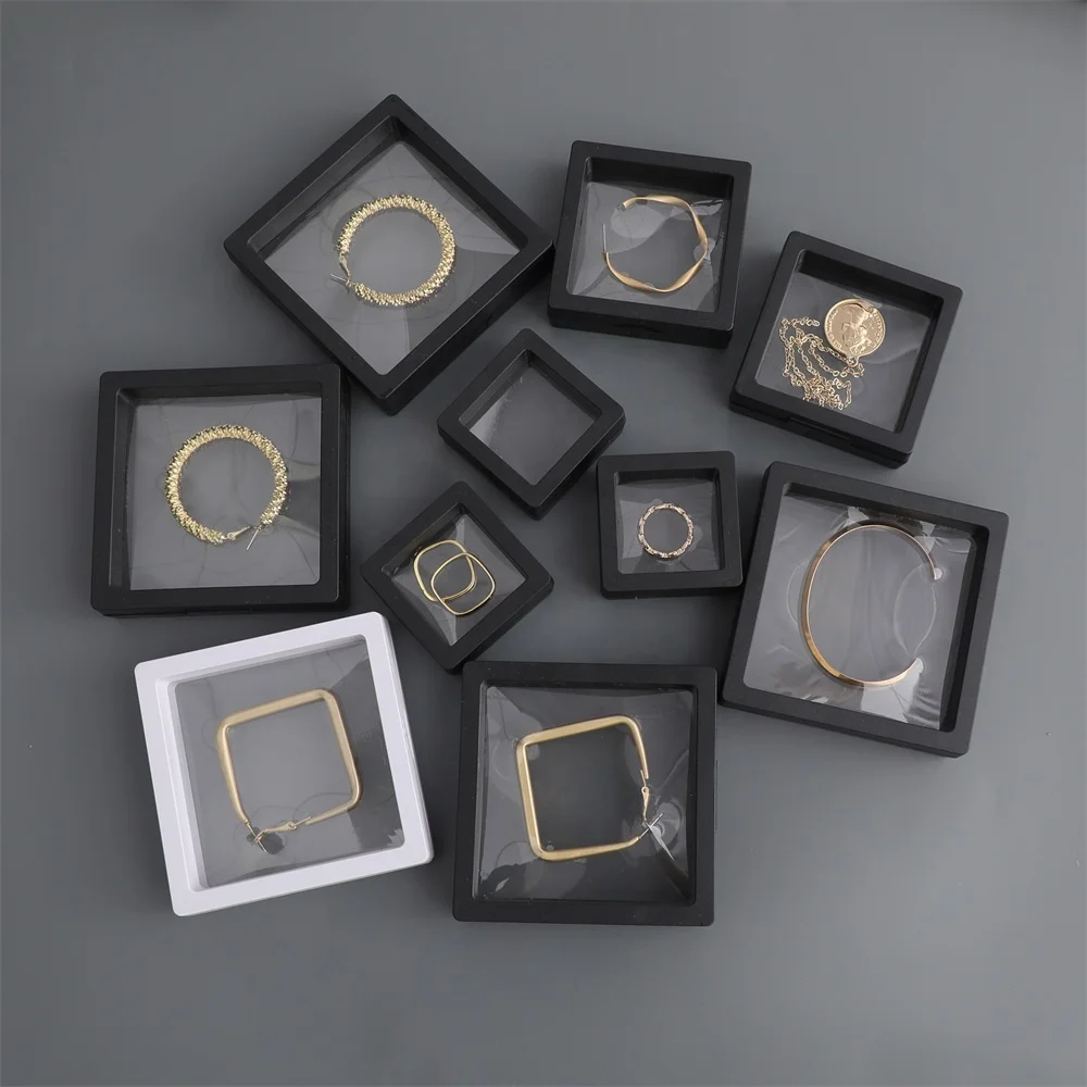 Custom logo 9.5*9.5cm Black Jewelry box Transparent PE Film Display Box   Bracelet Ring Earring Packing Box  With logo