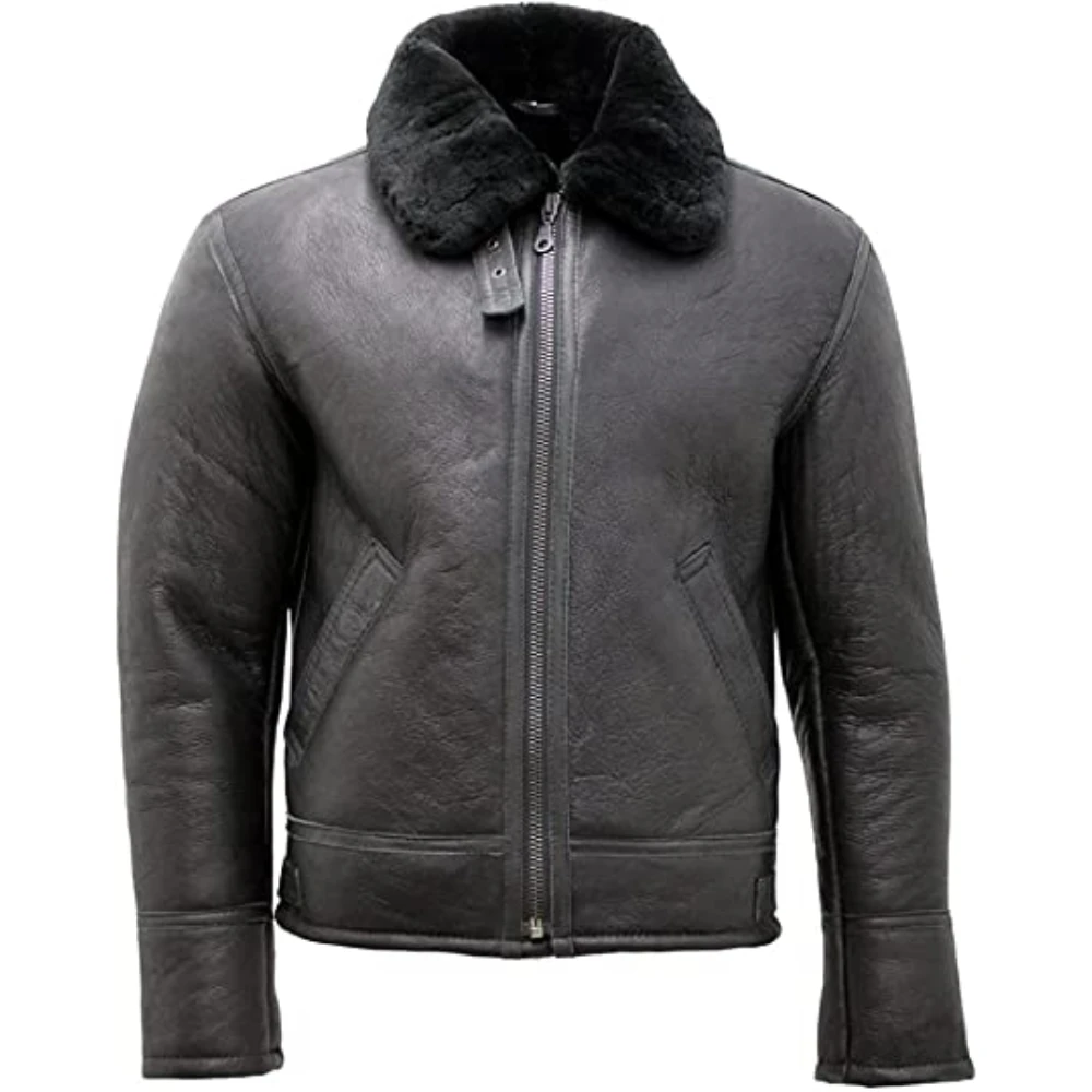 Custom Brand Mens Genuine Real Leather Shearling Jackets Sheepskin Fur Bomber Leather Coat Jacket