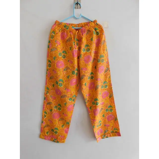 Women Long Sleeve Night Suit Pajama Set Indian Hand Block Floral Printed Cotton Casual Comfortable Sleepwear Dress