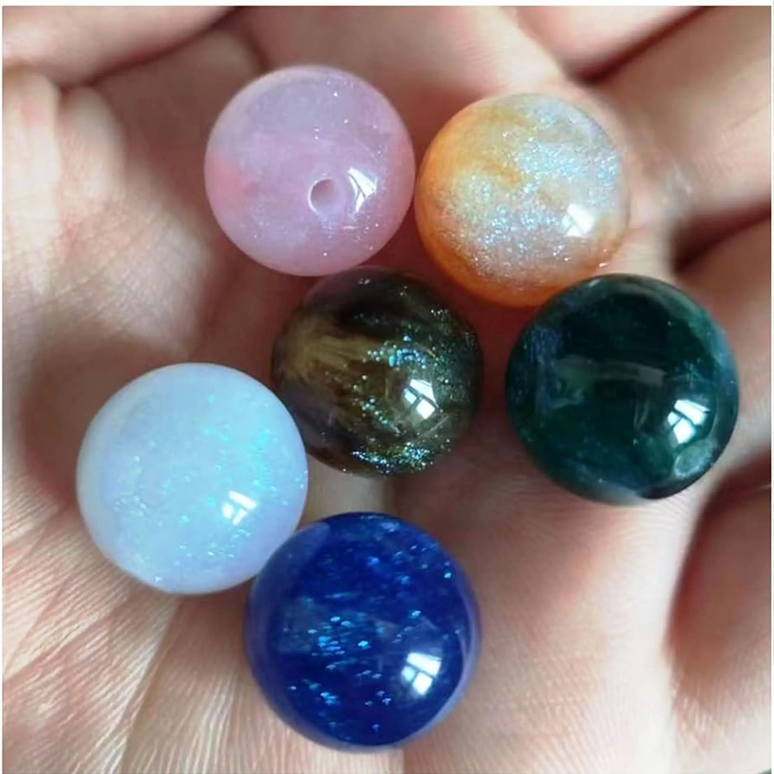 16 mm Loose Beads with Hole Starry Sky Style Artificial Pearls Customized Color and Size Resin Handmade Unique ultra Shiny