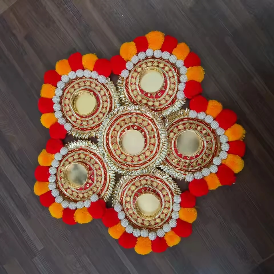 Candle holder Rangoli Set For Festive Home Decor Housewarming favors Wedding Gift, Floral Mats Tea Party  Diwali Decoration Gift