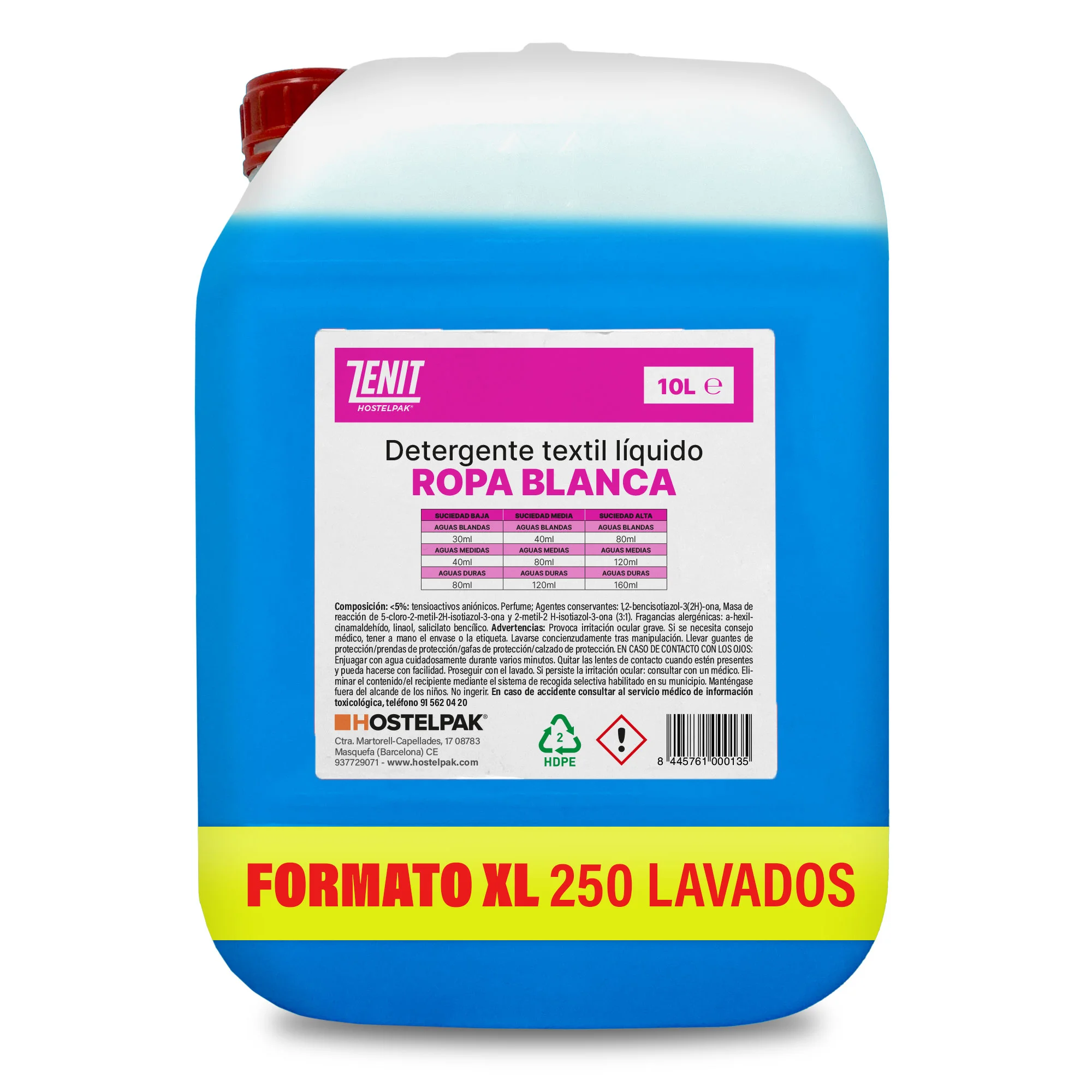 Hostelpak  10 l  Liquid detergent for white clothes  250 washes  washing machine soap  liquid detergent for washing machine