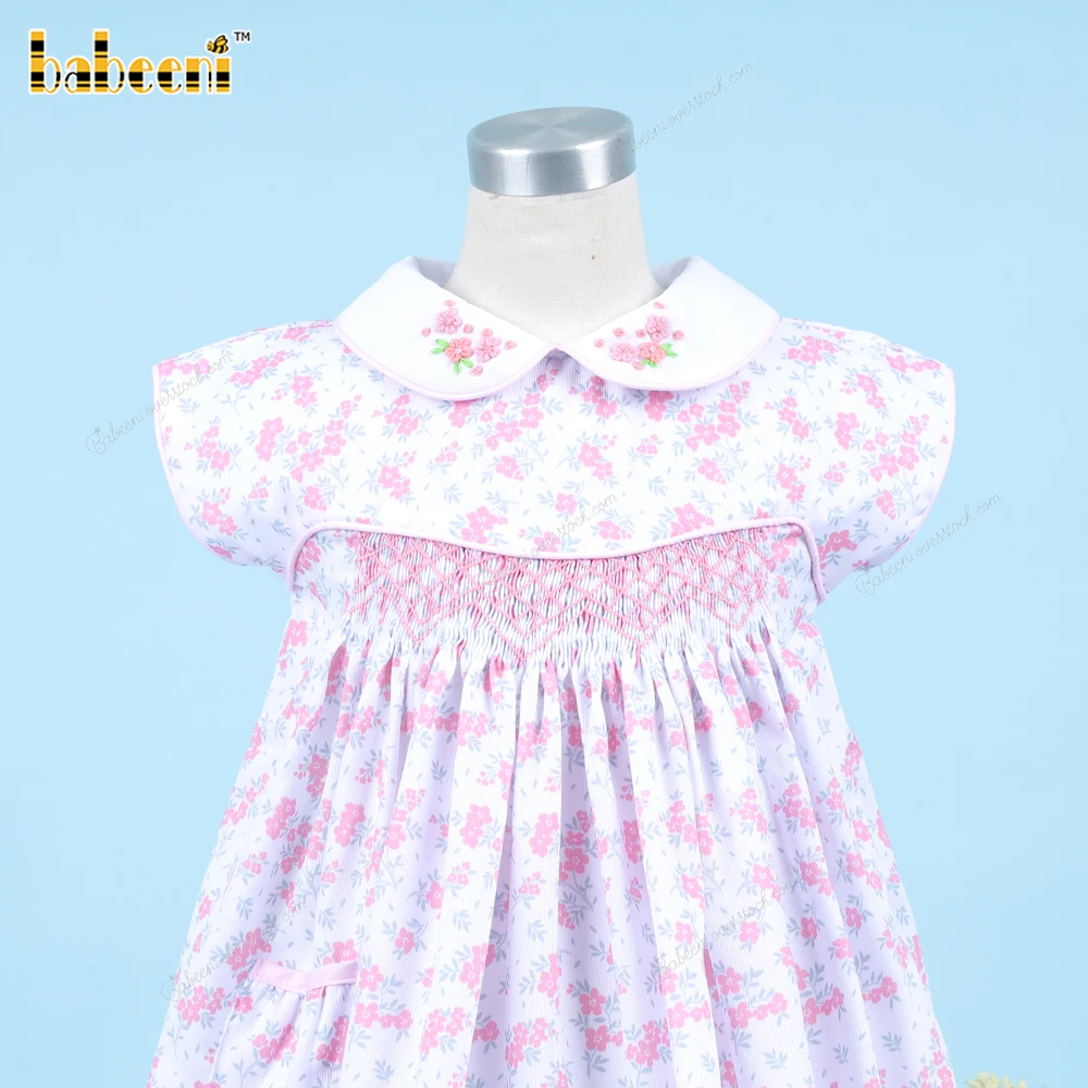Blue Yellow Floral Plain Dress For Girl For Girl OEM ODM customized hand made embroidery wholesale smocked dresses - BB3303
