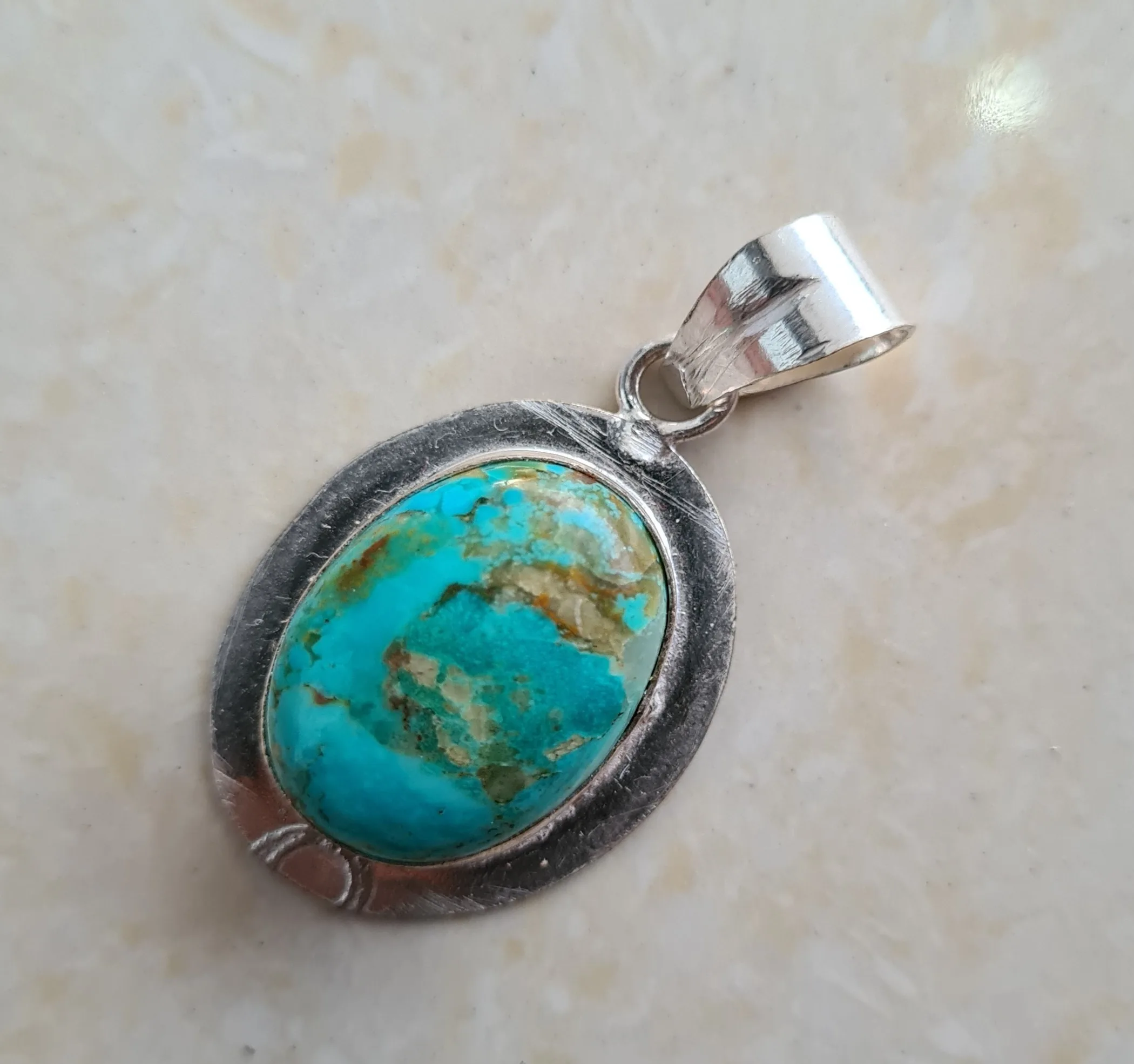 Natural Blue Turquoise Silver Pendant 925 Sterling Silver Turquoise Gemstone Silver Statement Pendant