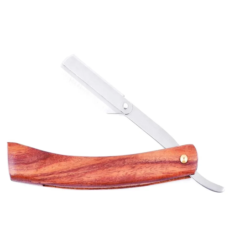 New Top Quality Half Blade Cut Throat Straight Razor Barber Stainless Steel and Wooden Handle with Pouch for Men