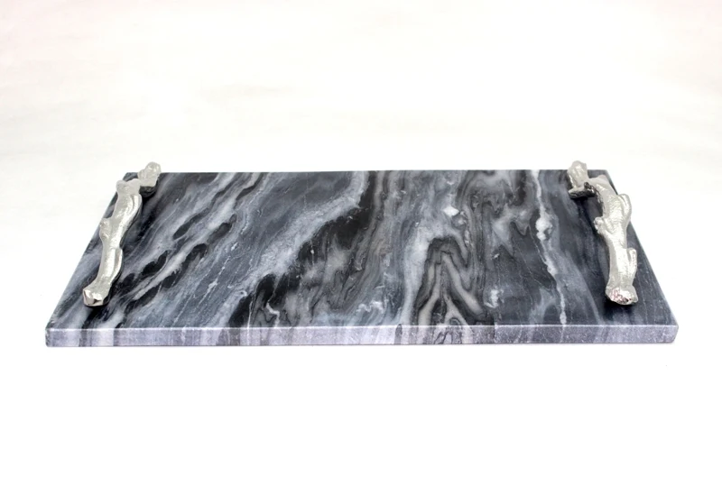 Serveware Luxury Marble Aluminum Rectangle Serving Tray Crystal Dinnerware Dish Plates Decorative Use Rough Technique Trophies