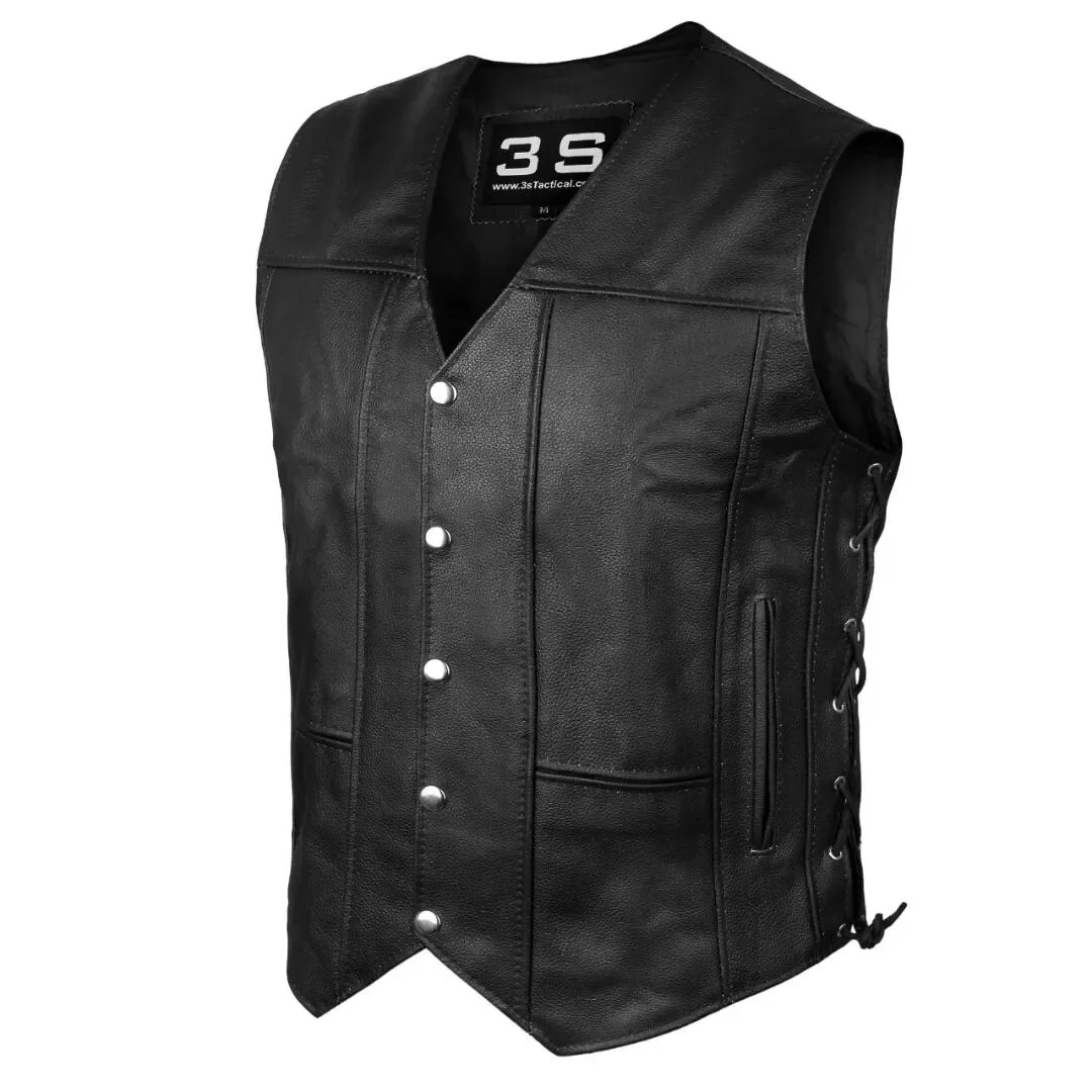 Mens Genuine Leather 10 Pockets Motorcycle Biker Vest Laces Black Brown All Size with customize leather vest