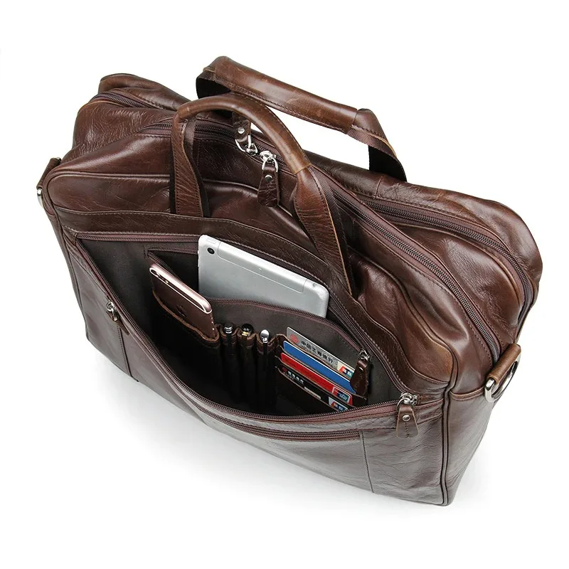 Big Size Leather Briefcase For Man Genuine Leather Laptop Business Bag With Shoulder Strap Travel Briefcase