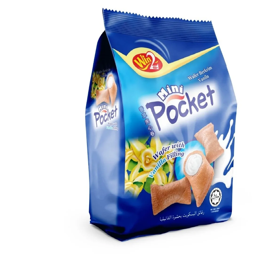 Win2 Cream Vanilla Flavored Biscuits 50g Mini Pocket Wafer Crispy Texture Daily Snacks Wholesale Cream Cookies Recipe