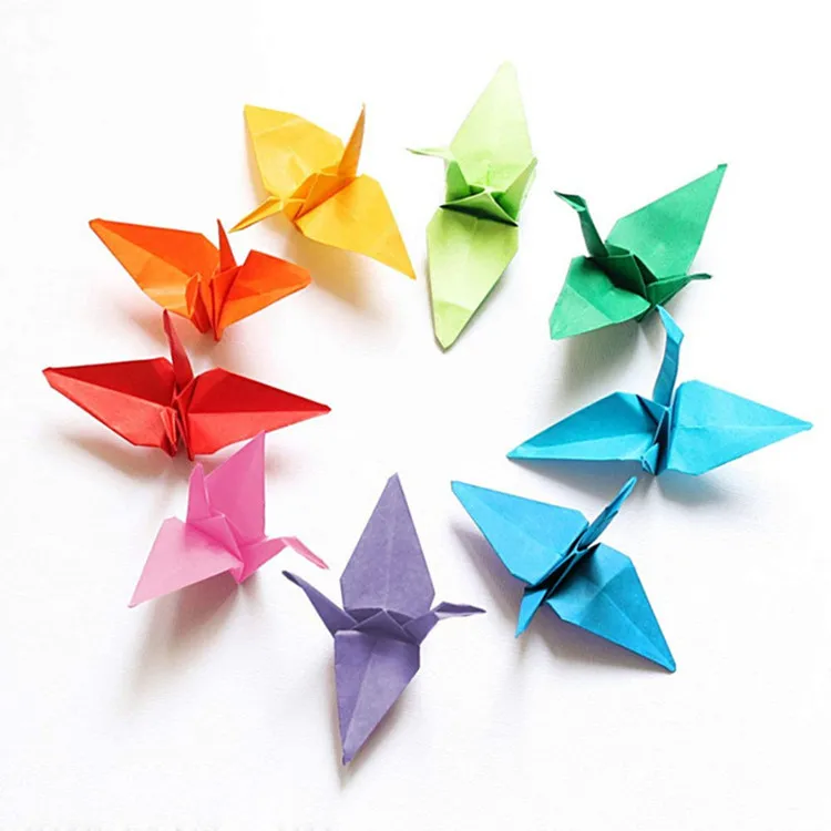100pcs/Bag 10cm Mixcolor Glitter Paper Origami Crane Handmade Paper Flowers Origami Crane