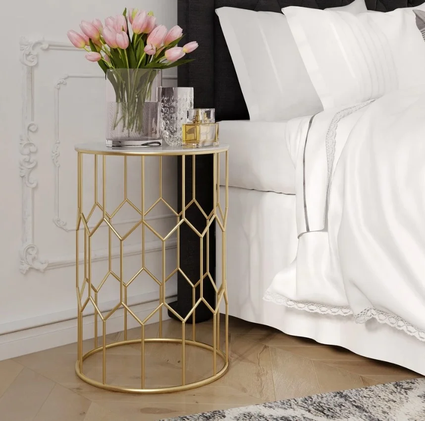 Premium Quality Side Table In Iron With Plane Glass Top And Gold Powder For Home Living at Best Price