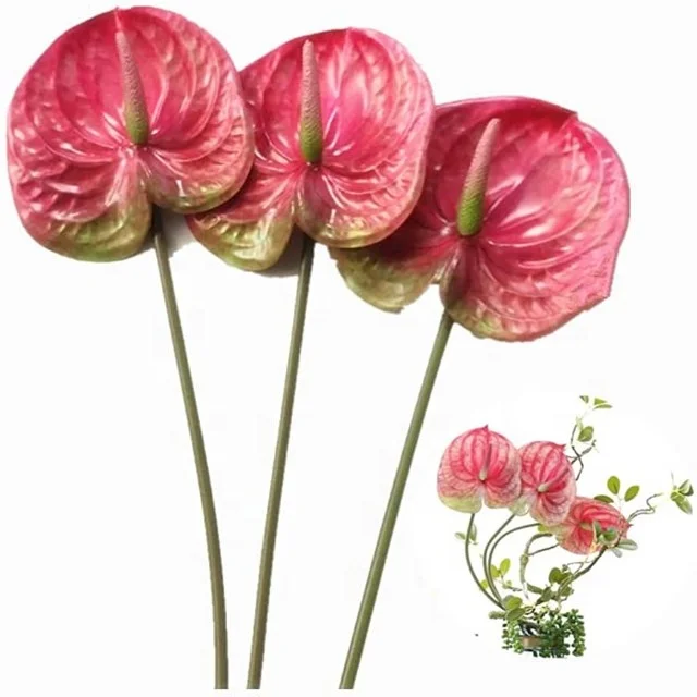 Artificial silk  Anthurium Flowers Fake Plant Anthurium Flowers Bouquet Floral Arrangements Bouquets for Wedding Home Garden