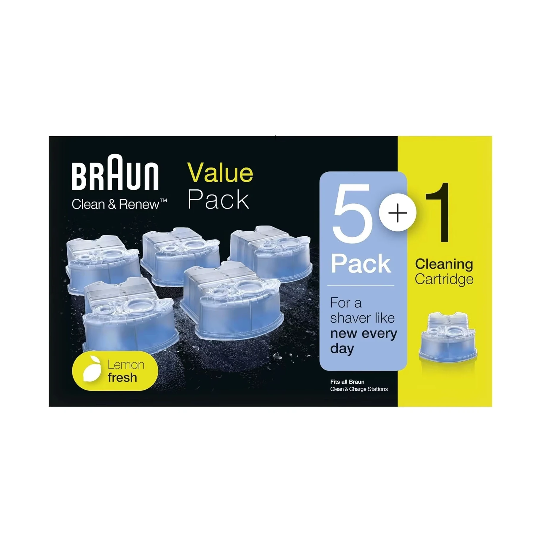 Braun CCR5+1 Lemon-Scented Cleaning Cartridge 6-Piece Set for Household Use with Laser EPILATOR Battery Powered