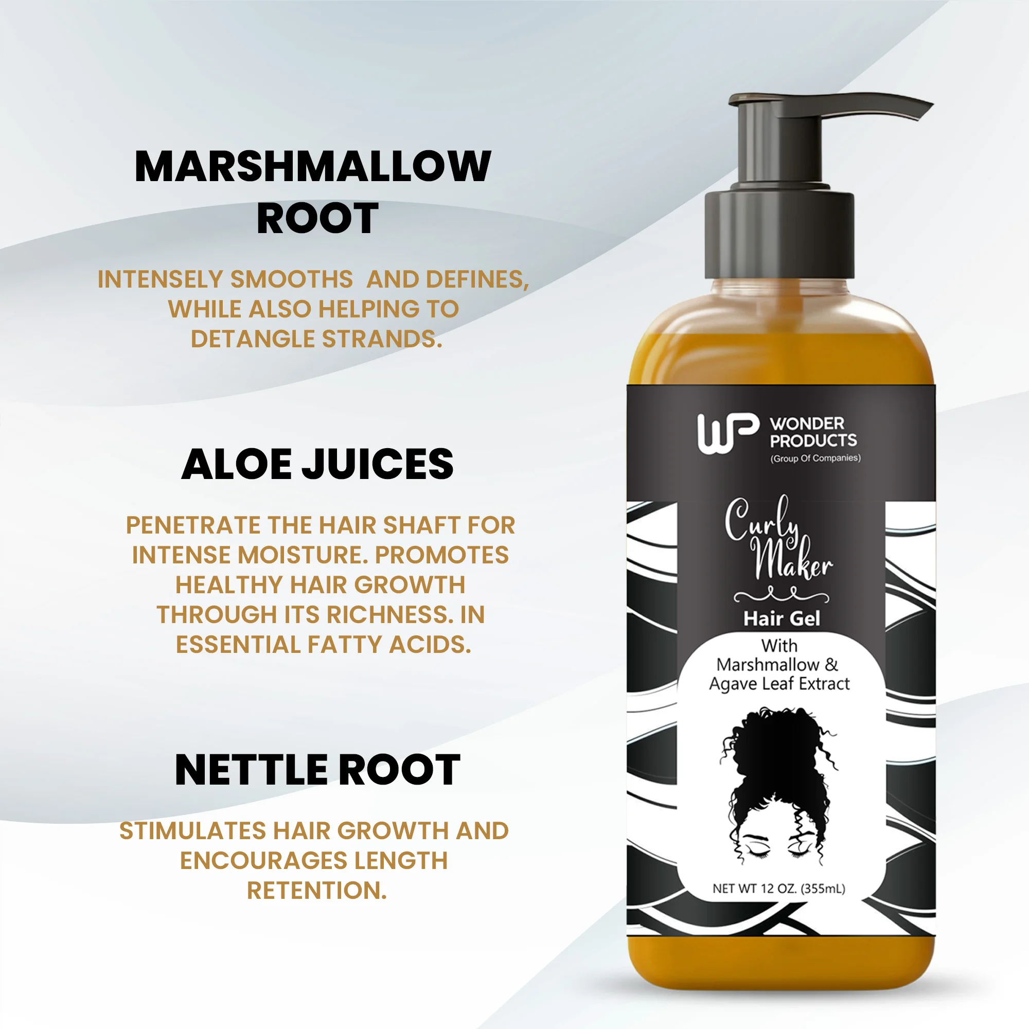 Best Selling CURLY MAKER HAIR GEL 355 ML for all hair types at low prices with customized logo private label