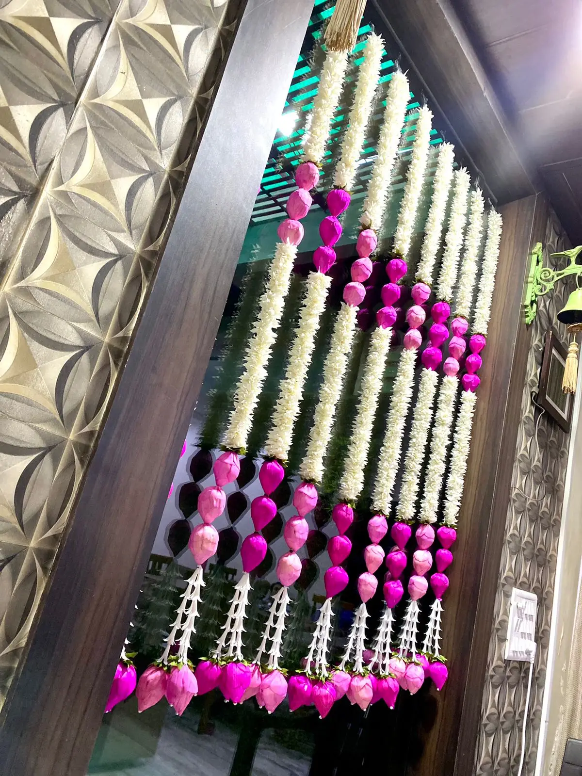 Jasmine  Artificial String With Lotus Flower Center Decor  Strings Handmade Toran Wall Hanging Door Hanging decor, Centerpiece