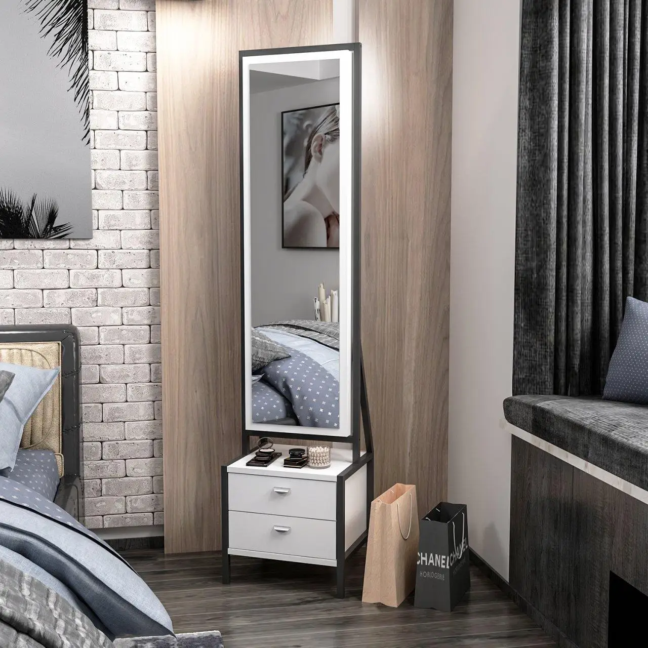 ELEGANTE MIRRORED JEWELRY CABINET - White European